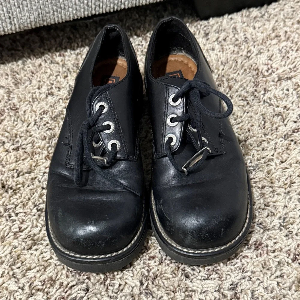 Harley Davidson Womens Black Leather Chunky Platform Oxford Shoes 81100 Size 7